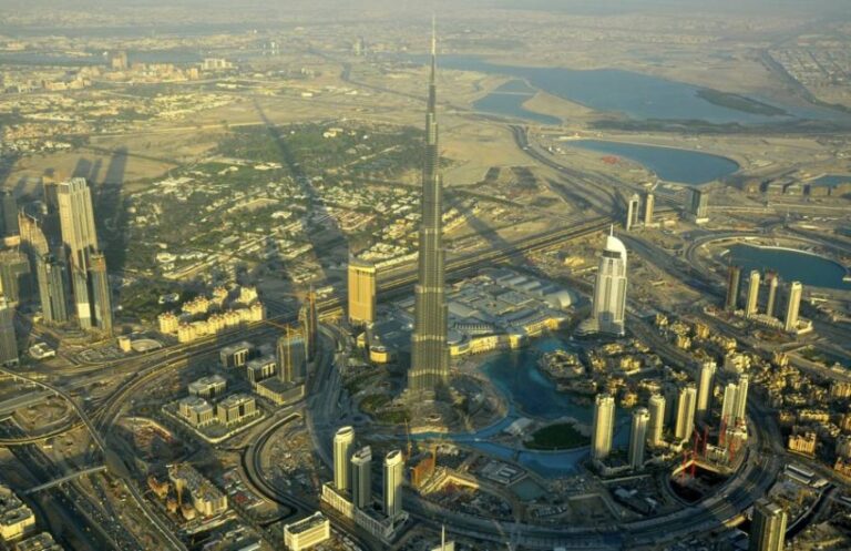 An aerial view of the Burj Dubai, the world's tallest tower, in Dubai