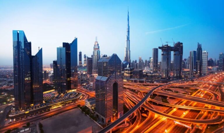 Dubai,Sunset,Panoramic,View,Of,Downtown.,Dubai,Is,Super,Modern