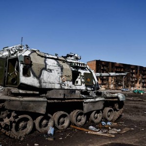 A damaged Russian artillery tank is seen, amid Russia's invasion of Ukraine, in Trostianets, Sumy region,