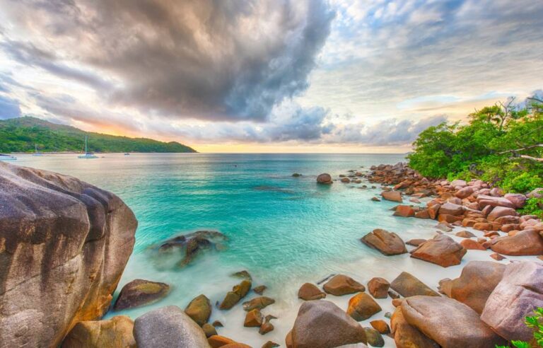 Beautiful,Sunset,Over,The,Famous,Beach,Anse,Lazio,,Praslin,Island,