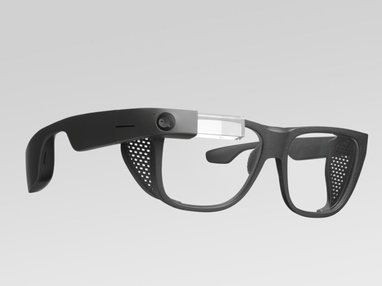 Product photography of the Google Glass wearable.