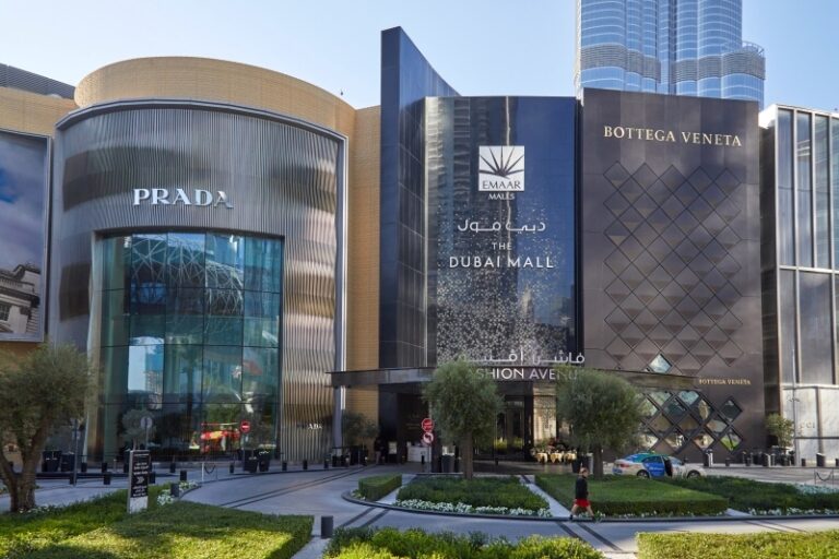 Dubai Mall, luxury shopping center Fashion Avenue entrance in a sunny day