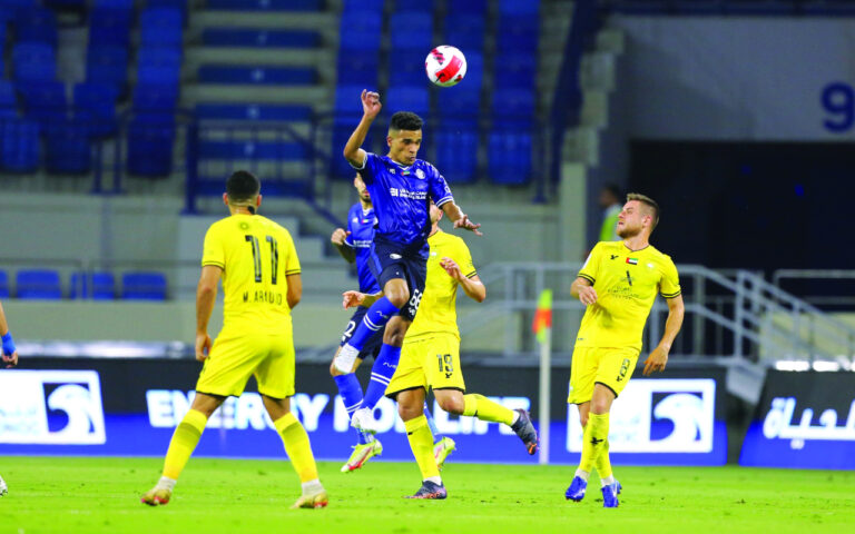 مباراة كرة القدم نادي النصر ونادي الوصل ضمن دوري ادنوك للمحترفيين استاد آل مكتوم،مايو،05,2022.تصوير غلام كاركر