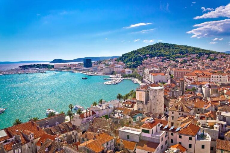 Split,Waterfront,And,Marjan,Hill,Aerial,View,,Dalmatia,,Croatia