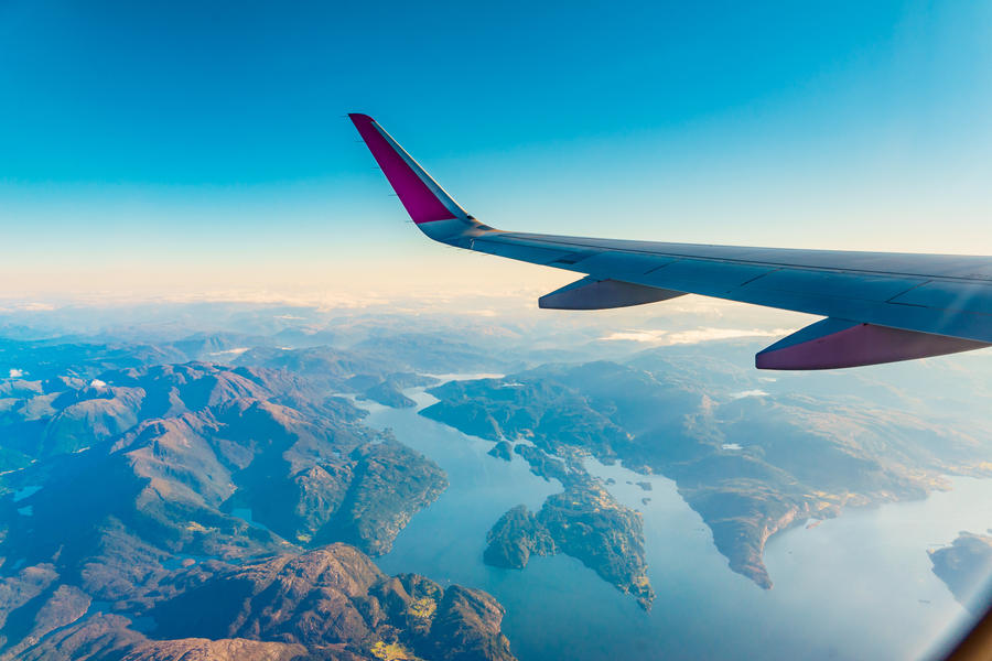 View from an airplane to fjords in Norway