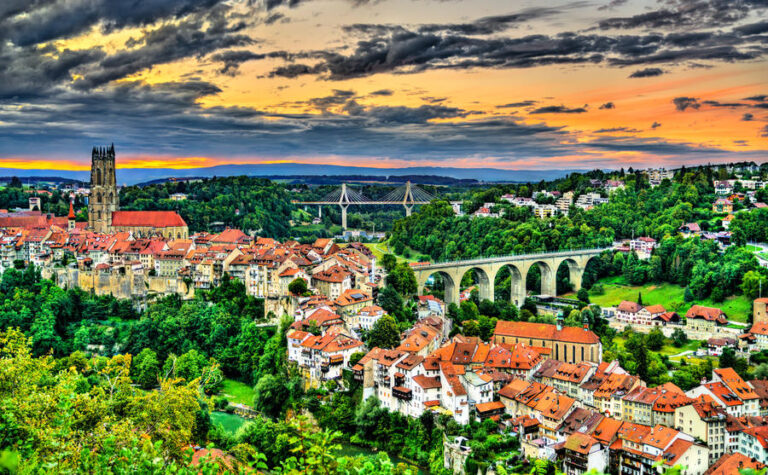 Cityscape of Fribourg in Switzerland