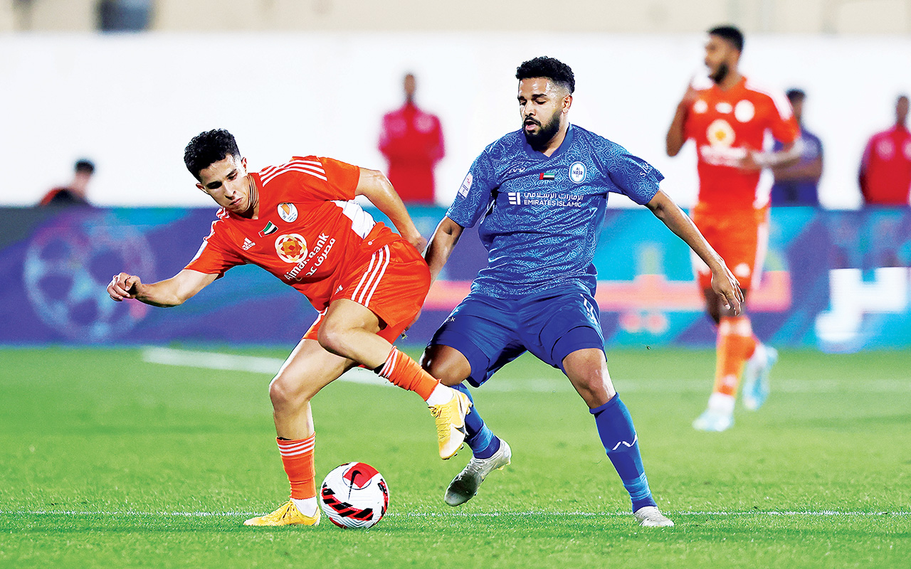 مباراة كرة القدم فريق نادي عجمان وفريق نادي النصر خلال دوري للمحترفين استاد راشد بن سعيد،February 04, 2023.تصوير غلام كاركر
