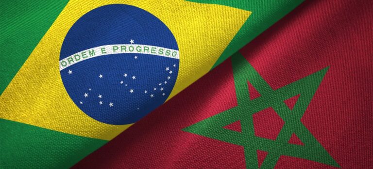 Morocco and Brazil two flags textile cloth fabric texture