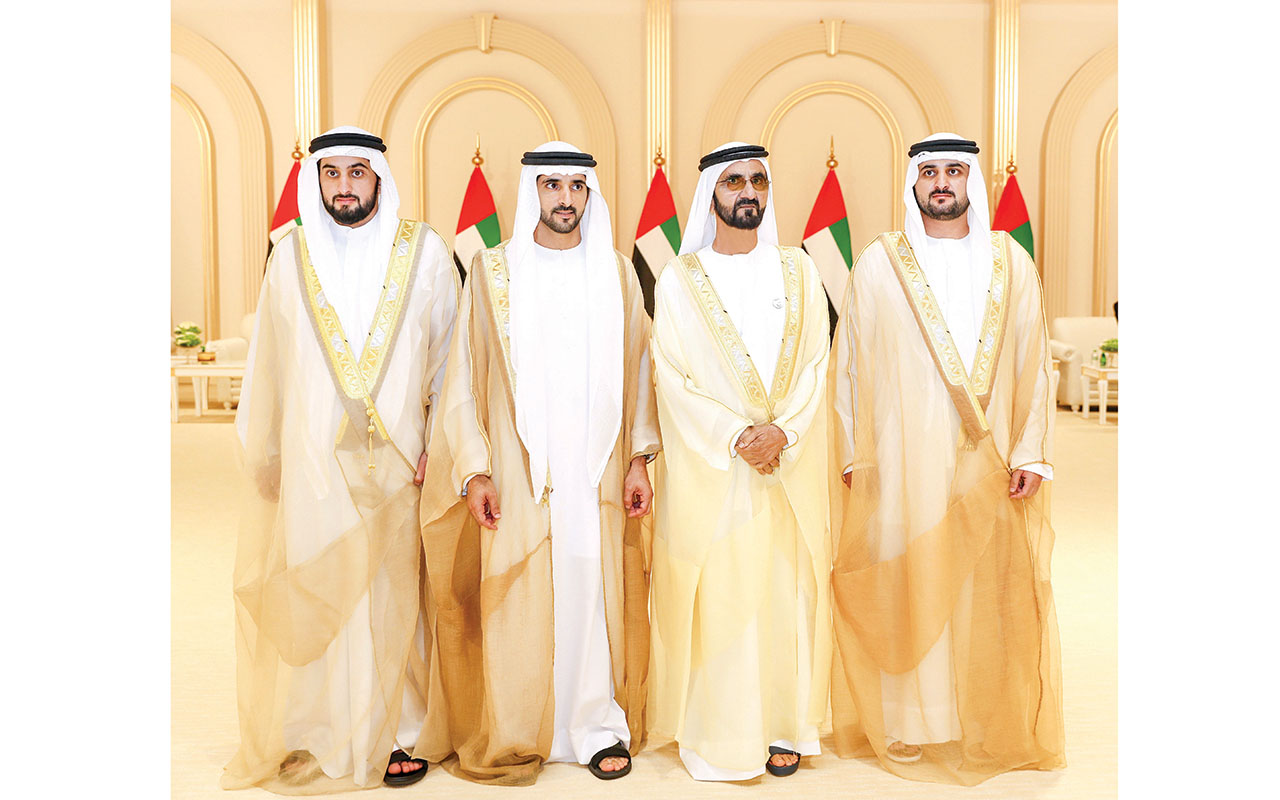 محمد بن راشد يتقبل تهاني محمد بن زايد وحكام الإمارات والشيوخ بزفاف أنجاله