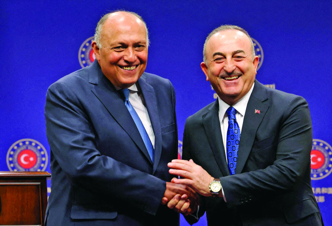 FILE PHOTO: Turkish Foreign Minister Cavusoglu and his Egyptian counterpart Shoukry attend a news conference in Ankara
