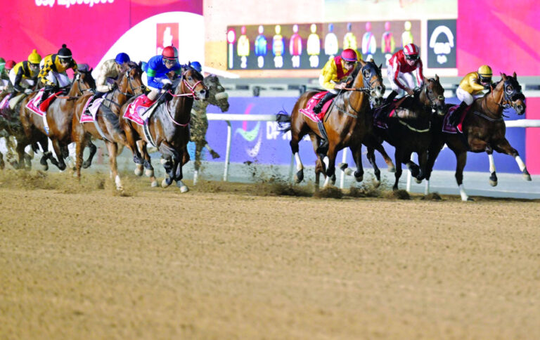 الجواد   أوشبا تيسورو بطل الشوط 9  خلال كأس دبي العالمي الدورة 27 مضمار ميدان - دبي 2023 م