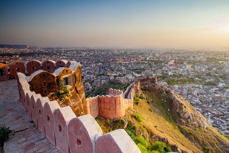 Aerial,View,Of,Jaipur,From,Nahargarh,Fort,At,Sunset