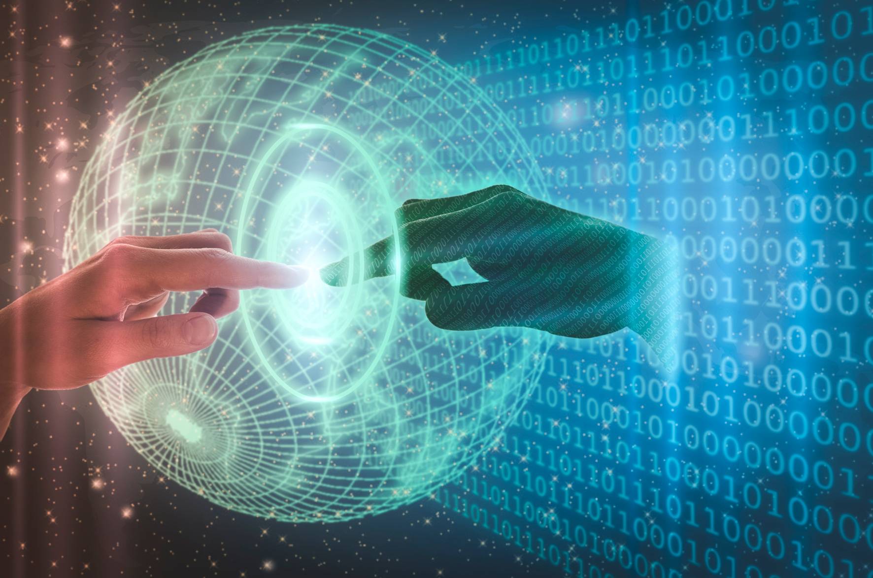 Hand,Touches,Ai,Artificial,Intelligence,,Digital,Data,And,Future,Technology.