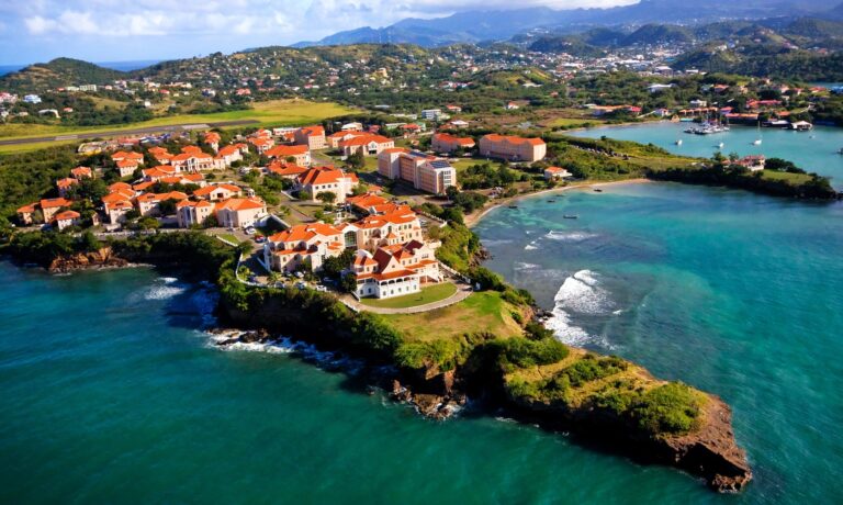 Aerial seaside view of SGU Grenada campus