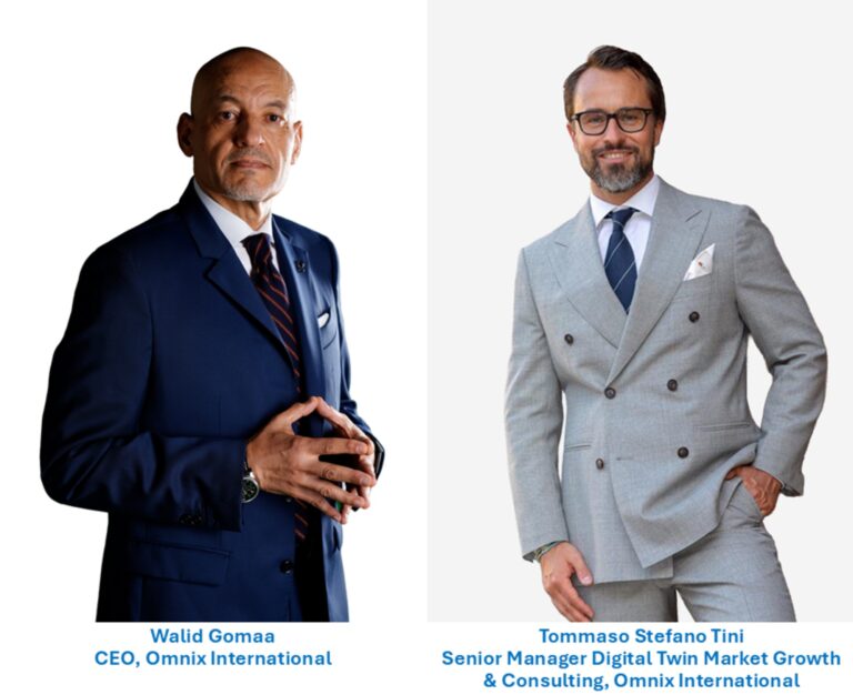 وليد جمعة، الرئيس التنفيذي لشركة امنكس انترناشيونال، توماسو ستيفانو تيني، المدير الأول لنمو سوق التوأم الرقمي والاستشارات